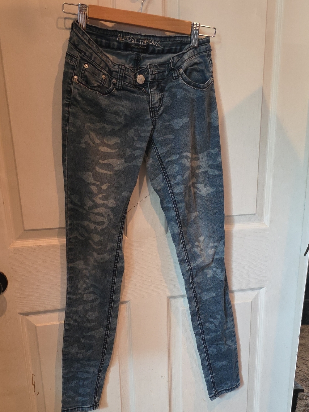 Y2k Almost Famous Blue Camo Skinny Jeans
